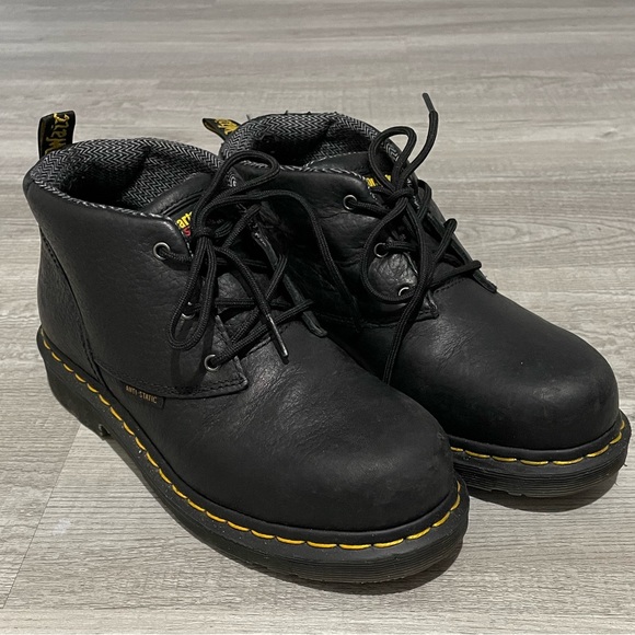 Dr. Martens Shoes Dr Martens Womens Izzy Industrial Steel Toe Black Leather Chukka Work Boot
